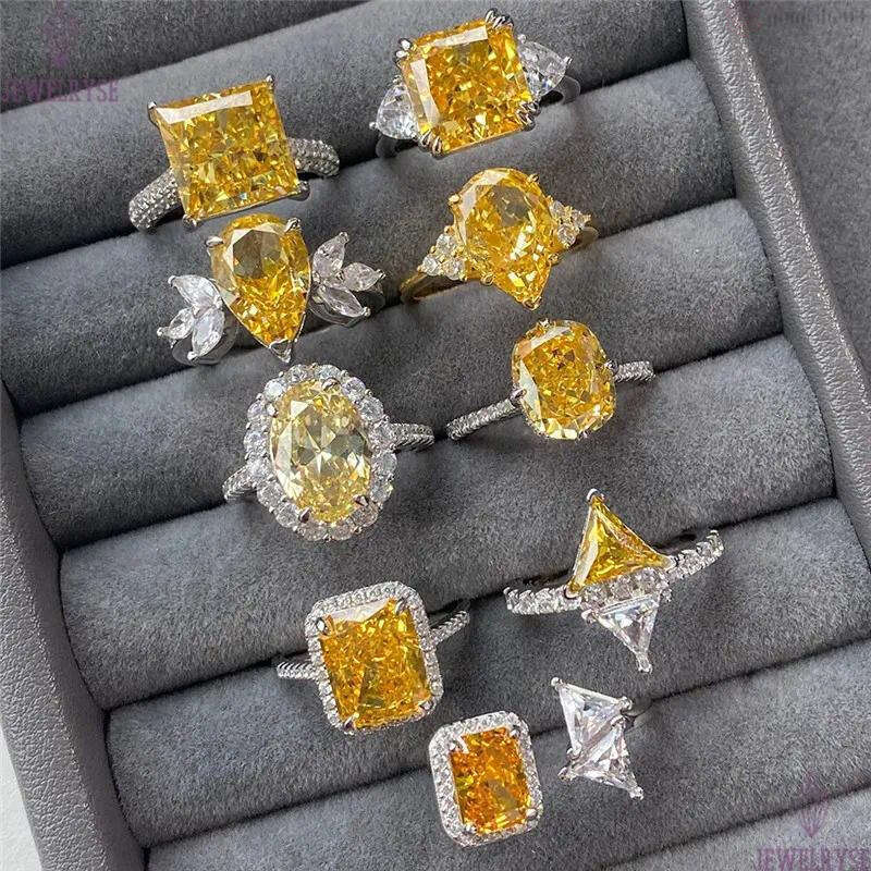 yellow wed diamond designer ring for woman 925 sterling silver 5A zirconia square wedding engagement heart rings womens luxury jewelry mother friend g