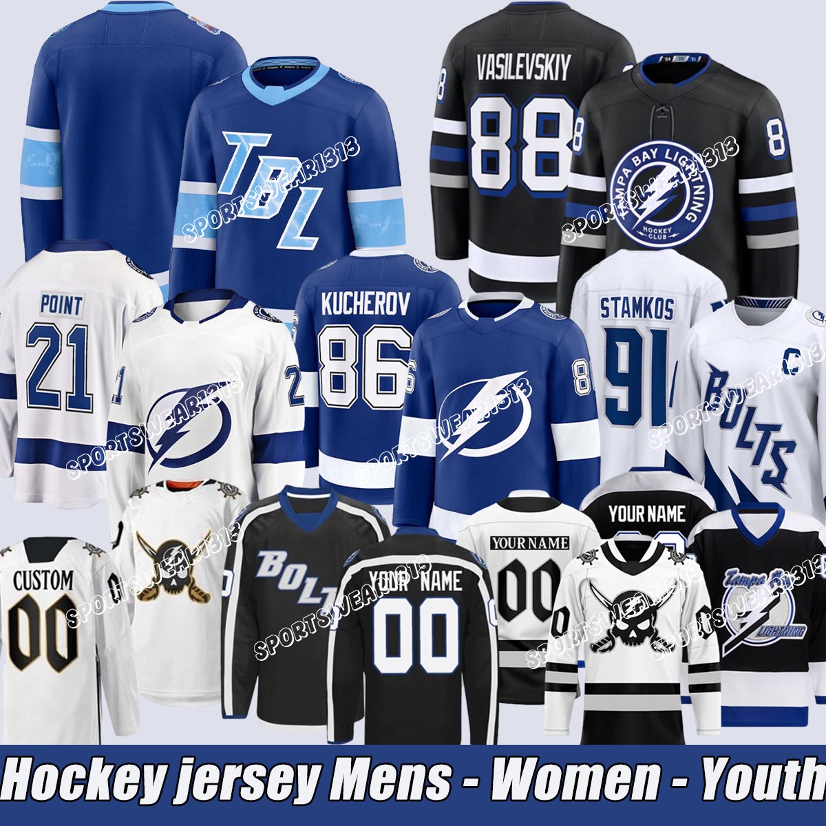 Tampa Baycity Lightning Jersey Stadium Series #86 Kucherov A #88 Vasilevskiy #81 Cernak #21 Point #77 Hedman A 27 McDonagh Tampa Bay Hockey Jersey