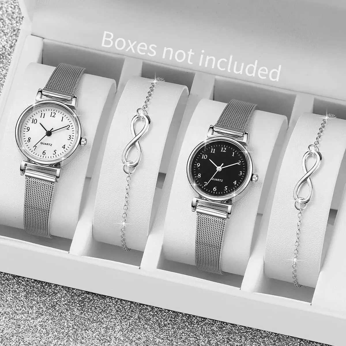 4PCS/Set Fashion Women Watches Ladies Silver Mesh Band Quartz Wristwatches Bracelets Reloj MujerWithout Box Y251212