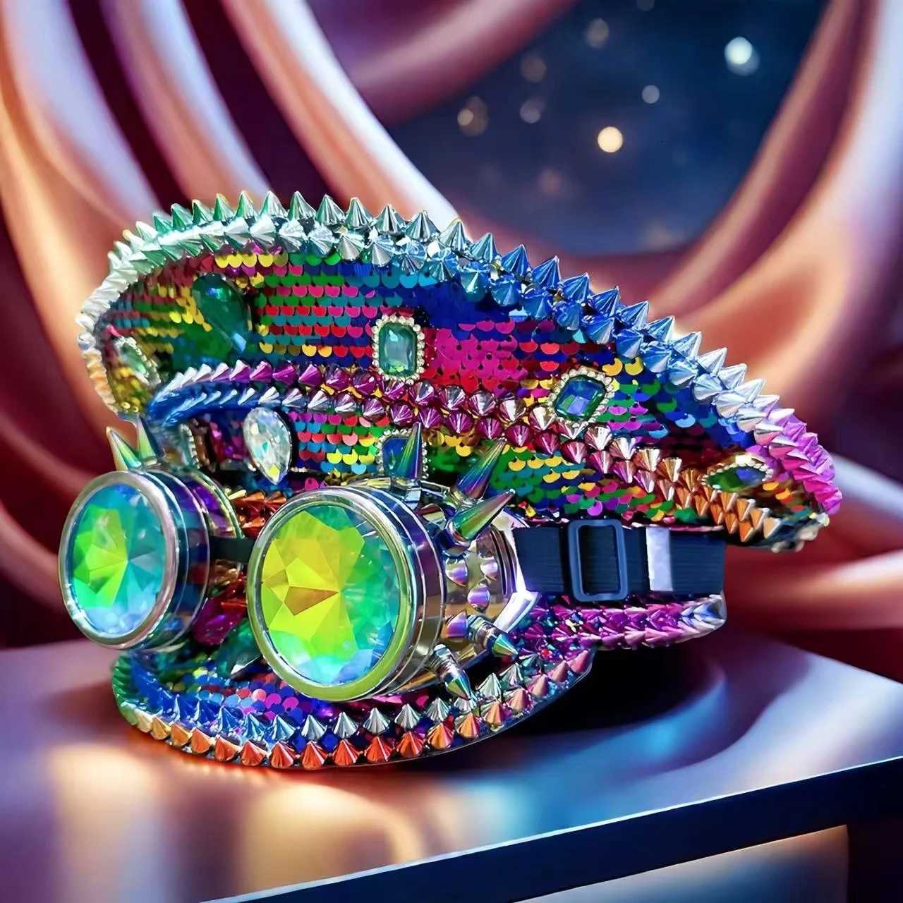 HongLuan Disco Steampunk Captain Hat Rhinestone with Goggles for Burning Man Festival Woman Military Accessories Cap for Man X251212 - view 5