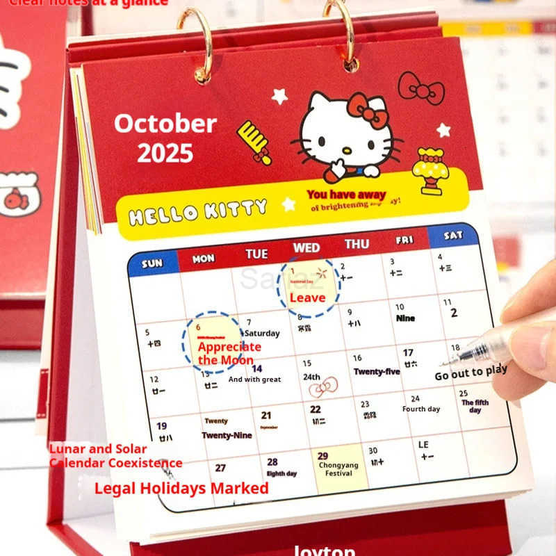 Sanrio 2026 New Hello Kitty Mini Desk Calendar - 2025 Creative Kawaii Desktop Decoration Cute Cartoon High-Aesthetic Planner Office H251212