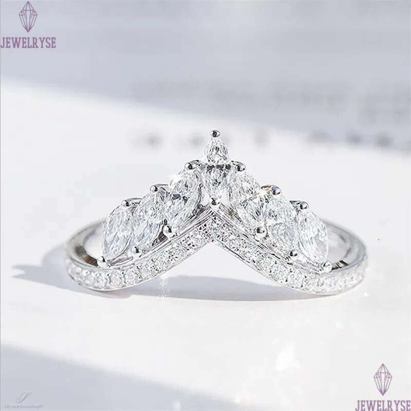 Size 6-10 Luxury Jewelry Real 925 Sterling Silver Crown Ring Full Marquise Cut White Topaz CZ Diamond Moissanite Women Wedding Band Ring