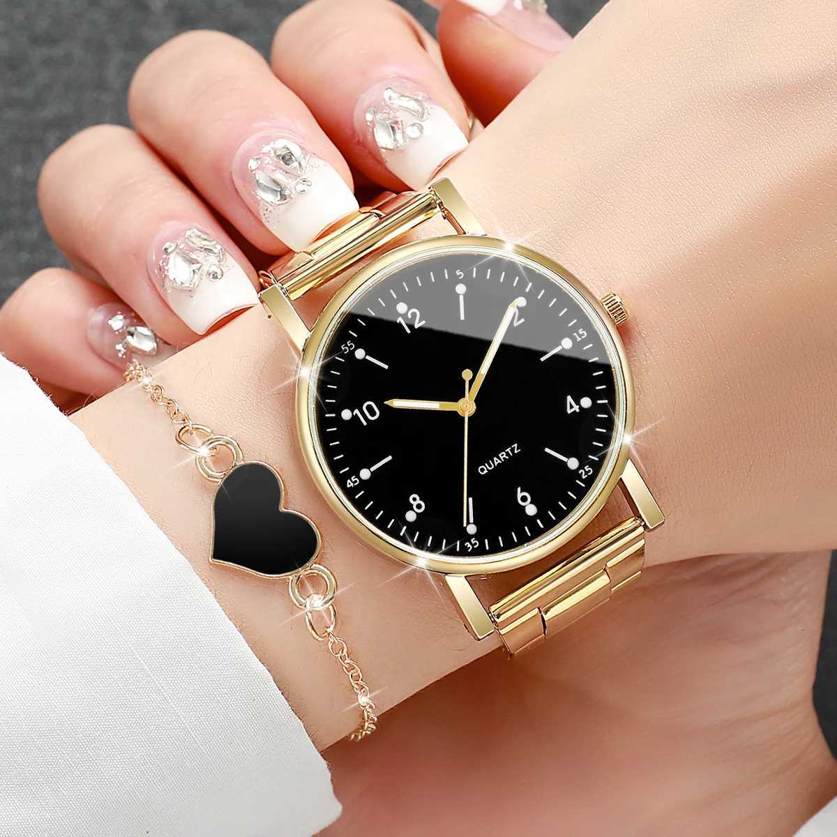2/4PCS Fashion Arabic Dial Women Watches Heart Bracelets Set Simple Alloy Band Quartz Wristwatch Reloj MujerWithout Box Y251212