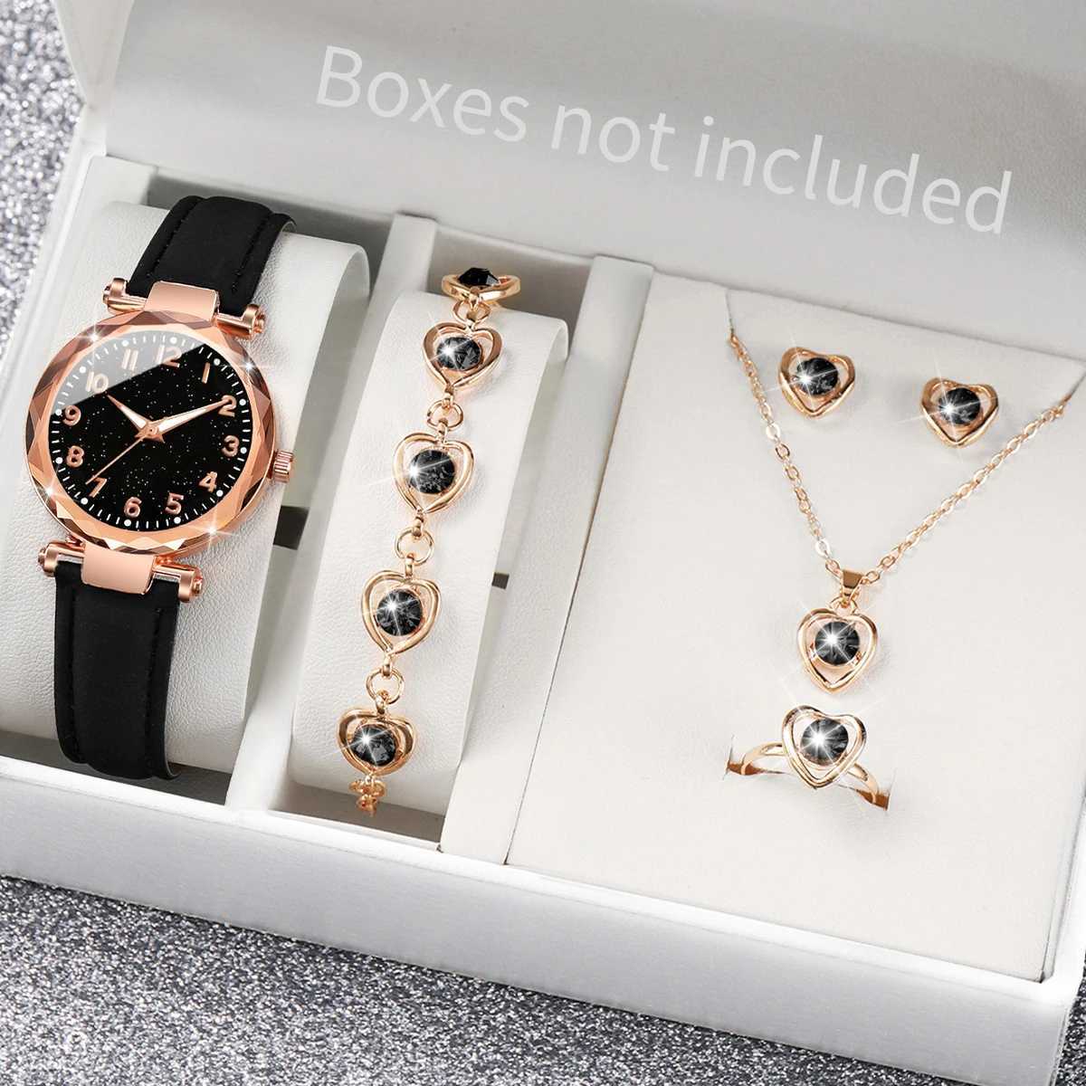 5/6PCS Fashion Women Watches Casual Leather Band Quartz Watch for Women Clock Jewelry Set Reloj MujerWithout Box Y251212