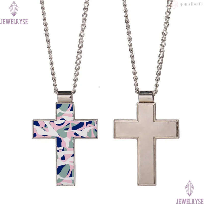 Fashion DIY sublimation blank mens silver cross necklace designer jewelry women man chain party Photo Frame Pendant for Couples Woman Necklaces Gift