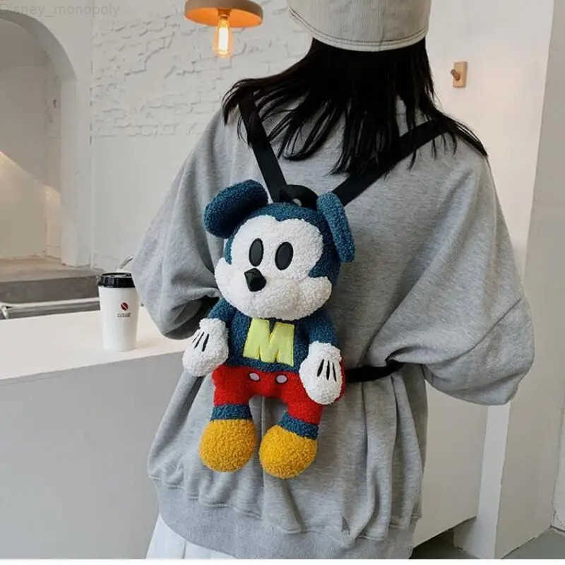 Disney Mickey Mouse Winter Personalized Cartoon Doll Zipper Plush Backpack Handbag Crossbody Bag Girls Birthday Gift H251212