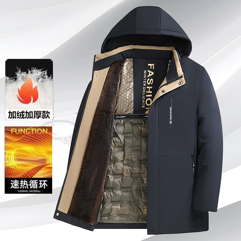 2025 New Black & Gold Down Cotton Coat: Fleece-Lined Thickened Windproof Waterproof Removable Winter Padded Jacket