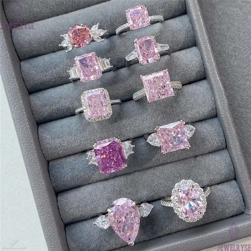 pink designer diamond ring for woman wed promise 925 sterling silver 8A zirconia sqaure heart love engagement wedding rings womens luxury jewelry gift