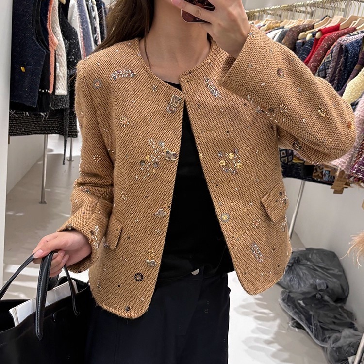 2025 Fashion Sequin Jacket Coat Daily Wear Long Sleeve Autumn Winter Coat Womens Clothing 241113