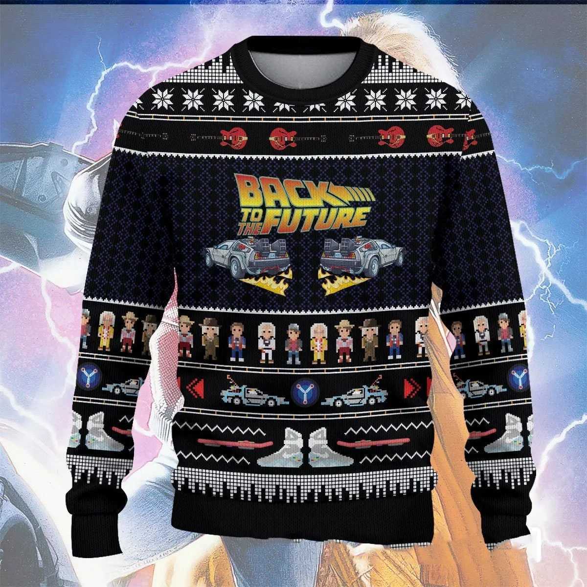 2026 autumn and winter Back To The Future Ugly Christmas sweaters cartoon anime mens and womens pullovers sportswear W251211