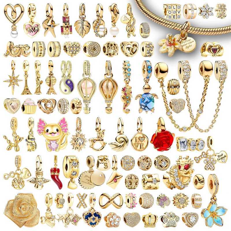 DIY Jewelry Gifts Sparkling Golden Series Charms Pet Cat Dog Angel wer s Hot Air Balloon Beads Fit Bracelet Y251212