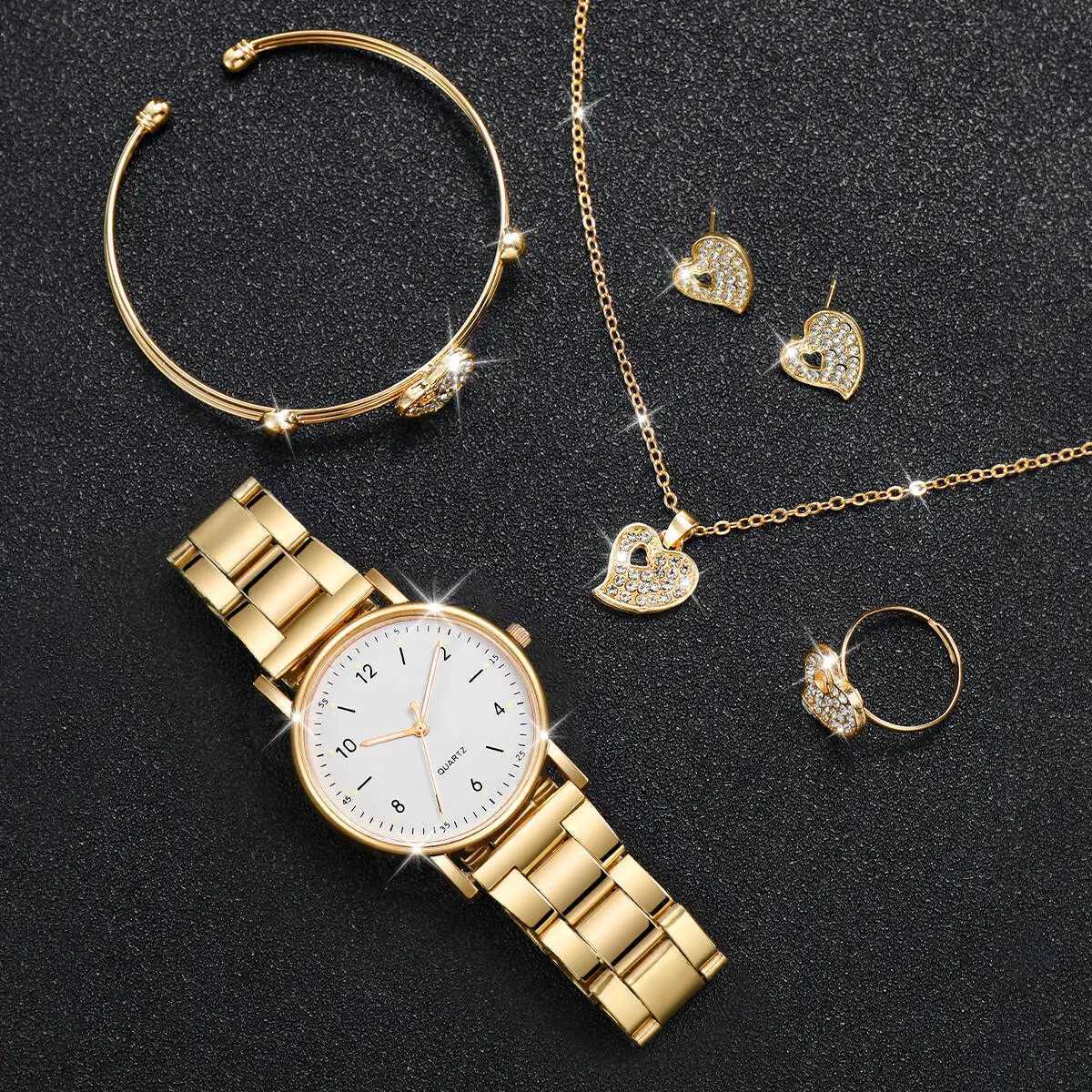 6PCS/Set Fashion Women Watches Arabic Dial Alloy Band Quartz Watch for Women Clock Jewelry Set Reloj MujerWithout Box Y251212