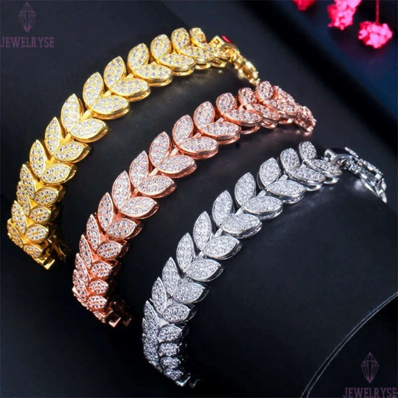 charm 18k diamond leaf bracelet designer woman 18cm link chain AAA cubic zirconia love silver rose gold wedding bracelets chains jewelry womans friend