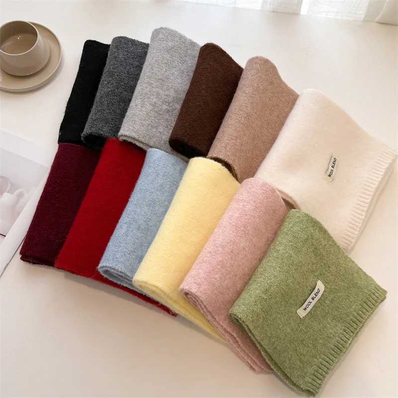 Luxury Korea Styles Solid Color Winter Warm Knitted Scarf Women Simple Shawls Lady Soft Wraps Neckerchief Cashmere Pashmina Y251211