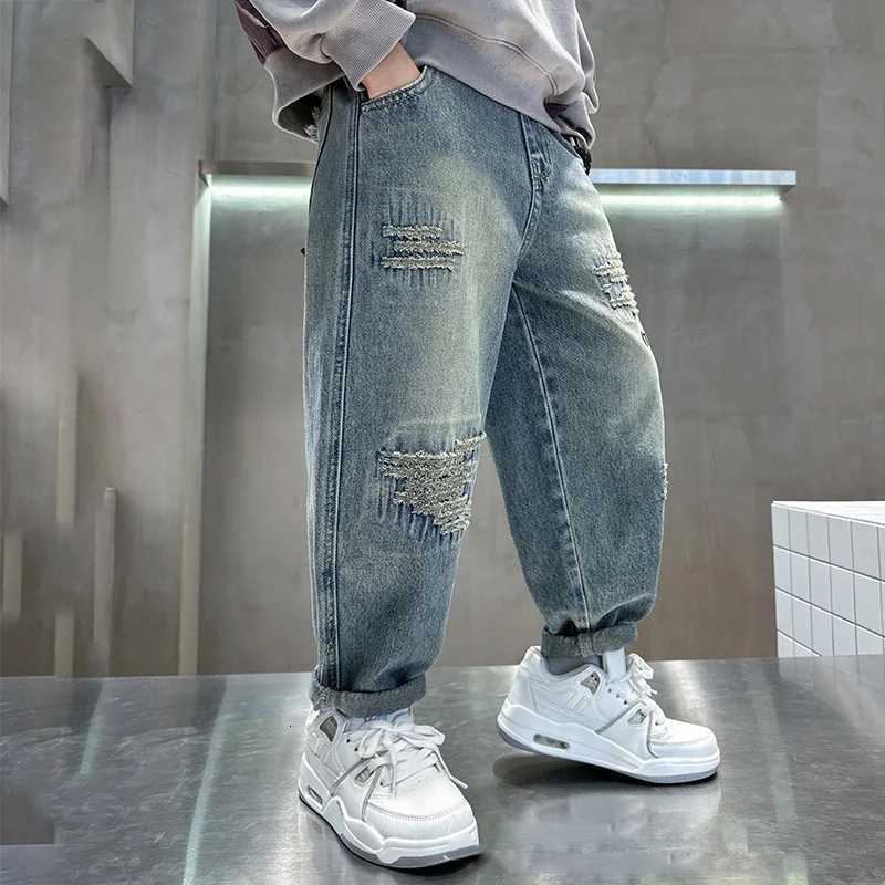 Autumn Boys Jeans New Children Loose Denim Pants Teenager Fashion Spring Baggy Trousers 2025 Kids Handsome Clothing 4-14YT251212