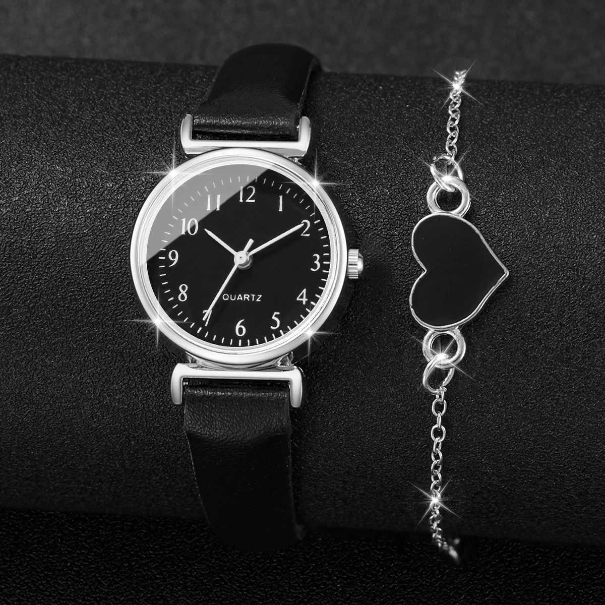 4PCS Fashion Women Leather Strap Quartz Watches Casual Arabic Dial Watch Heart Bracelet Set Reloj Mujer Without Box Y251212