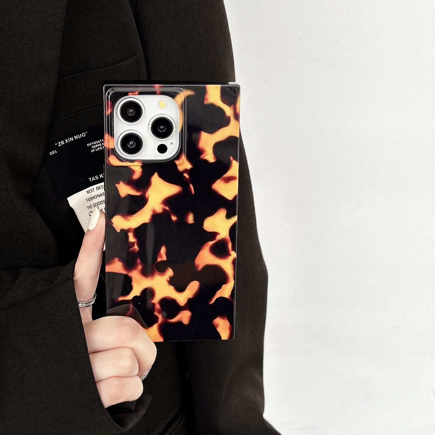 European and American Style Personality Lava Flame Pattern Compatible with iPhone 17 Apple 16 Pro Max Phone Case Tortoiseshell Square 15 Soft