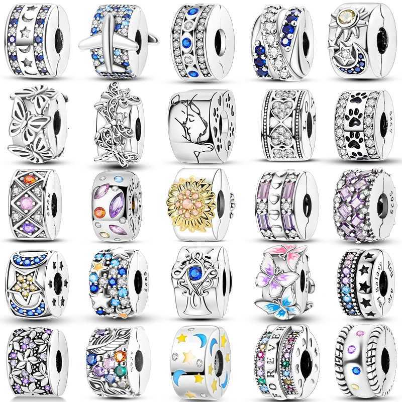 Sier Clips 925 Sterling Sier Stars Moon Sun Daisy Clip Charms Safety Chain Fit Bracelet DIY Jewelry Gifts Y251212