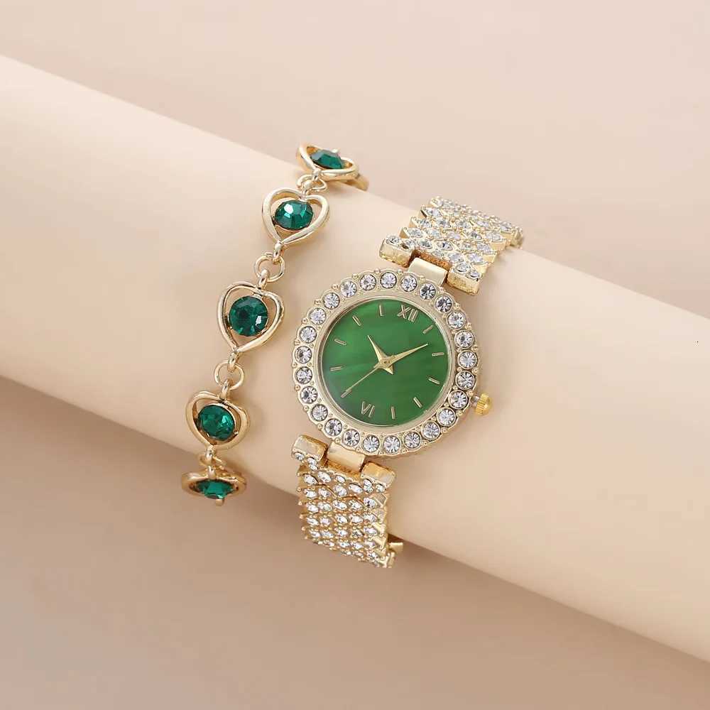 5 PCS Set Green Watch Women Luxury Ring Necklace Earrings Rhinestone Fashion Wristwatch Female Casual Watches Bracelet Set Y251212