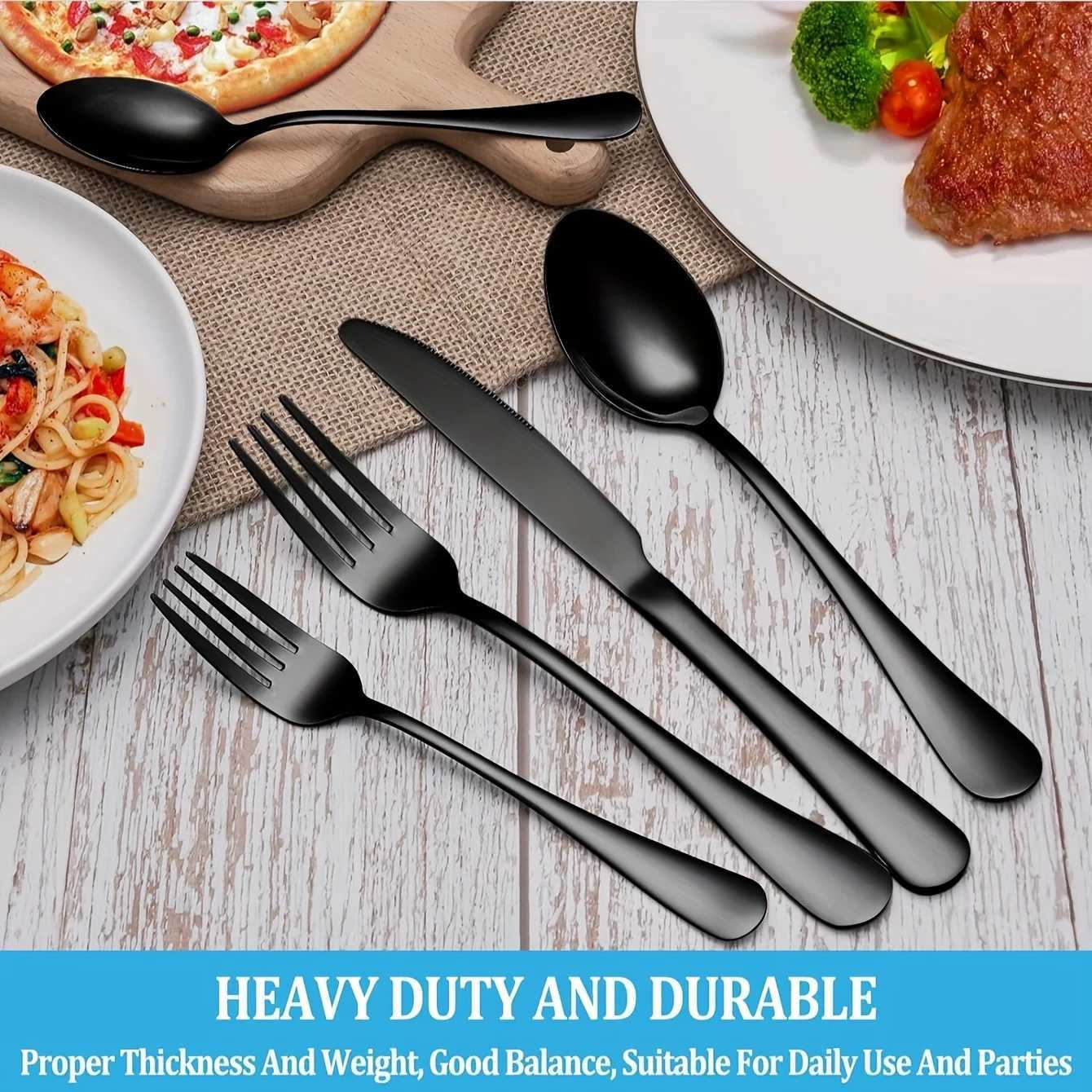 36-Piece Black Silverware Set With Steak Knives Black Flatware Set Food-Grade Stainless Steel Tableware Cutlery Set L251212