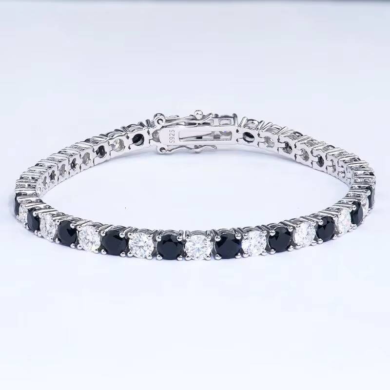 Wholesale Price Fine Jewelry 925 Sterling Silver Rhodium Plated Round CZ 22 Black and Moissanite Diamond Tennis Chain Bracelet