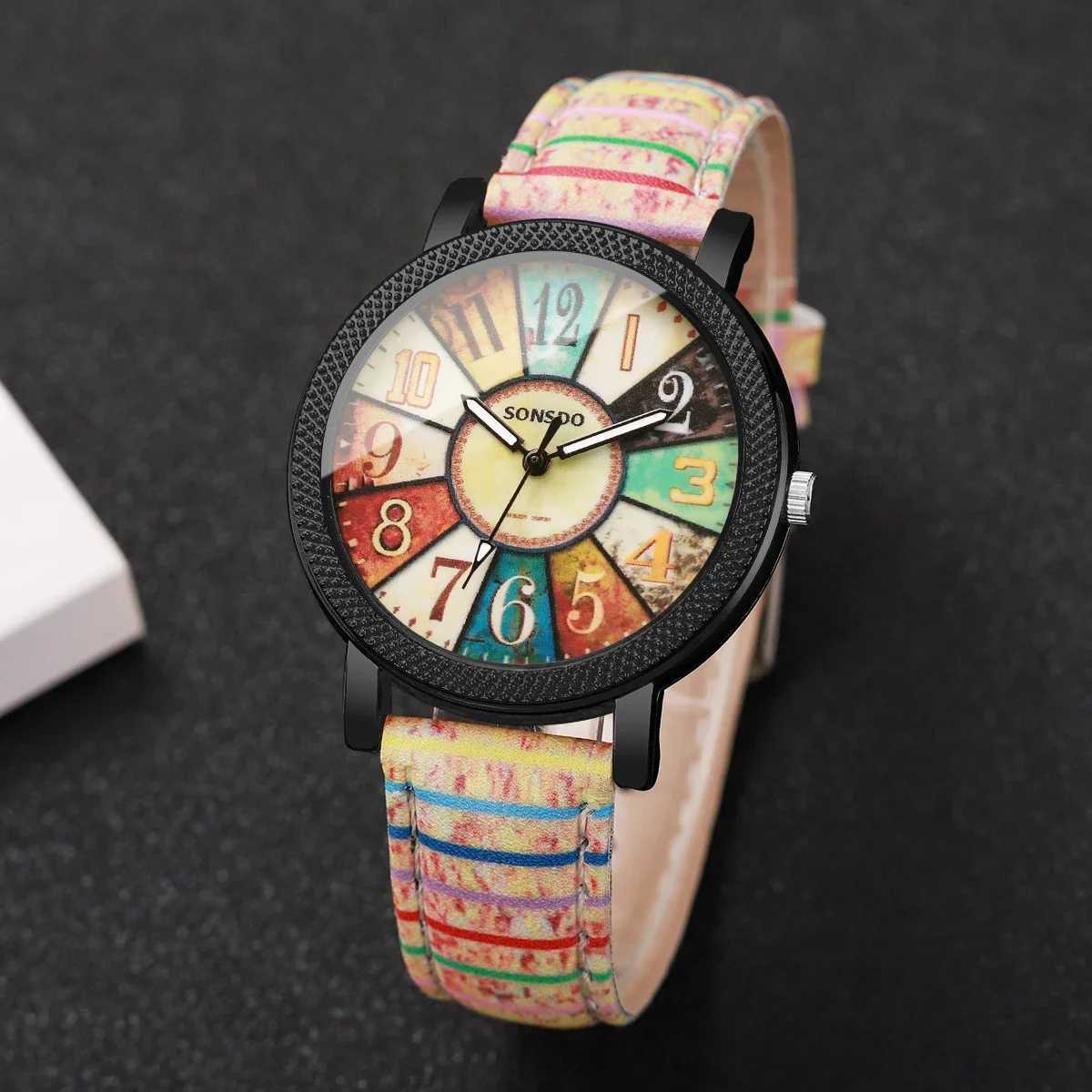 1/2PCS Fashion Printed Leather Strap Women Quartz Wristwatches Vintage Arabic Dial Ladies Watch Reloj MujerWithout Box Y251212