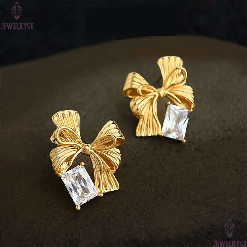 trendy CZ 18k gold bowknot stud designer earring AAA cubic zirconia for woman party earrings ear clip jewelry S925 silver needle womens valentines day