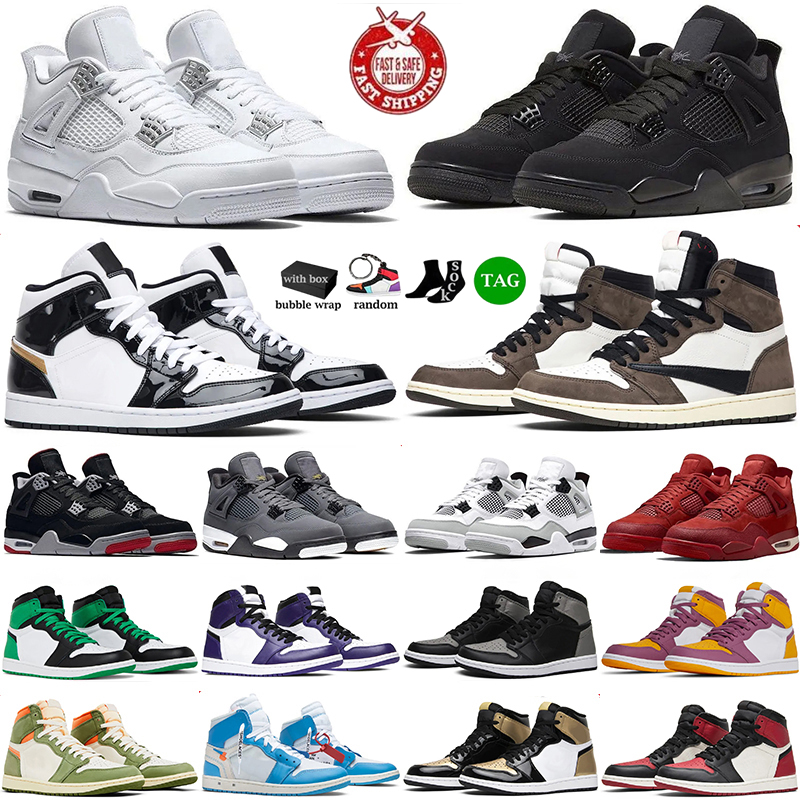 With Box 1s 4s Basketball Shoes For Men Women Designer Trainers Mocha University Blue Leather Hyper Royal Grey Chicago Red Dark Outdoor High 1 Sneakers Size 36-47