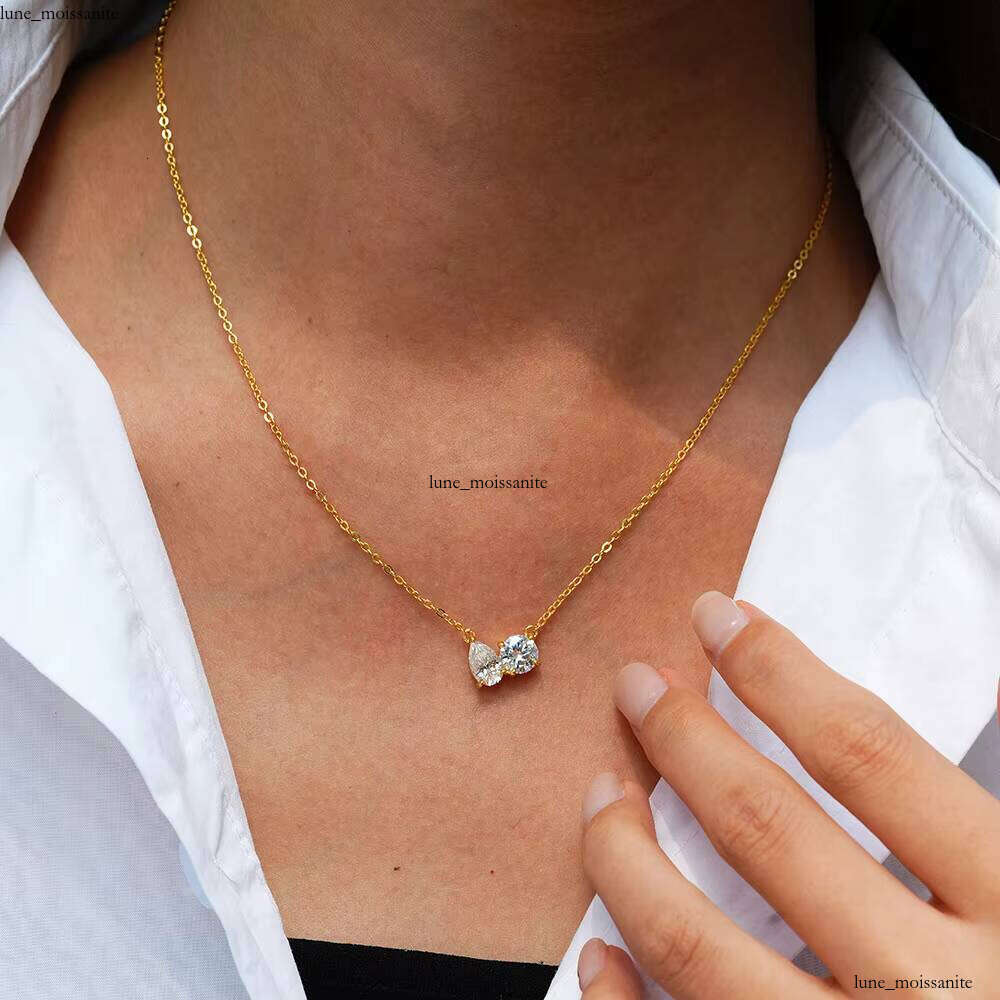 Exquisite 14k Gold Plated 1 + 1CT Double 925 Silver Jewelry Geometric Stone Women's Necklace