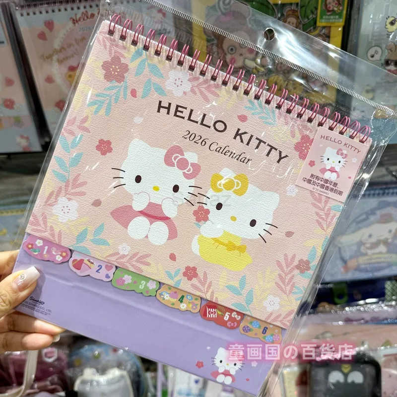 Sanrio 2026 Calendar Little Twin Stars Kuromi Hangyodon Keroppi Cartoon Desk Calendar Decorative Ornaments Anime Plush Toys Gift H251212