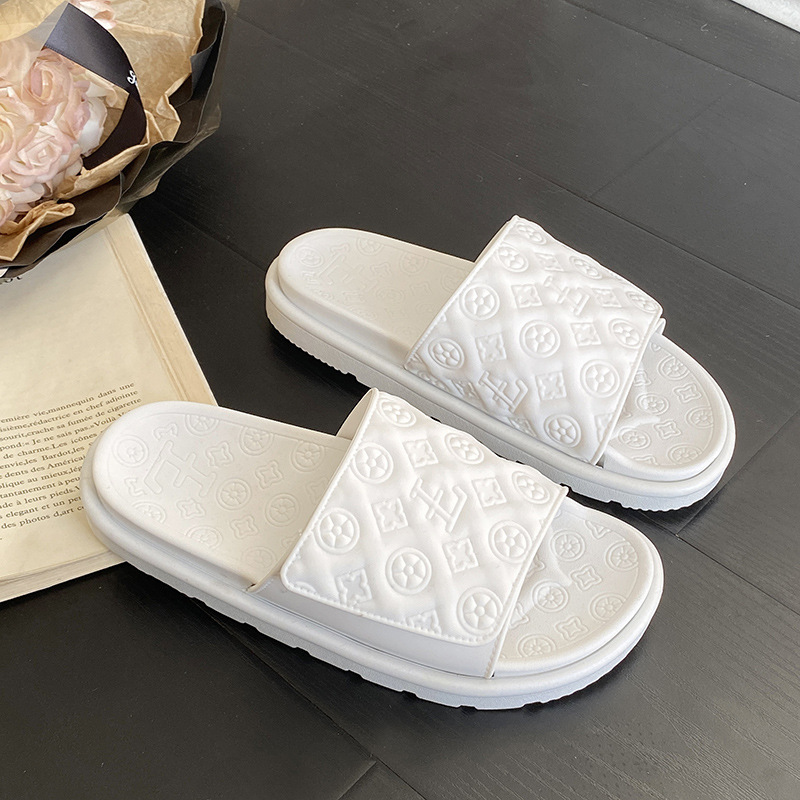 Free Shipping 2026 Summer New Design Couple's Versatile Beach Slippers Fashionable Embossed Casual Thick Bottom Soft Bottom Outerwear Men's 