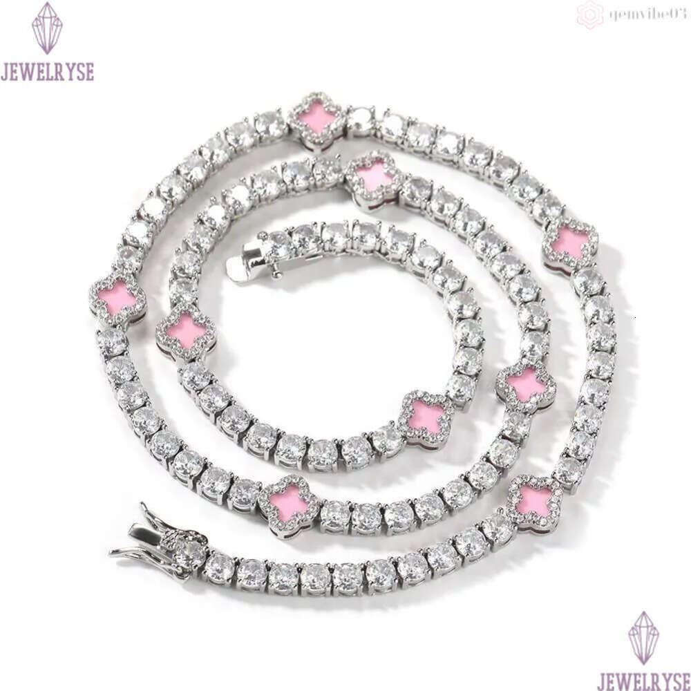 New Arrivals Lucky 4 Leaf Clover Tennis Bracelet Necklace Set for Women Men Hip Hop Iced Out Enamel Colored Jewelry Wholesale