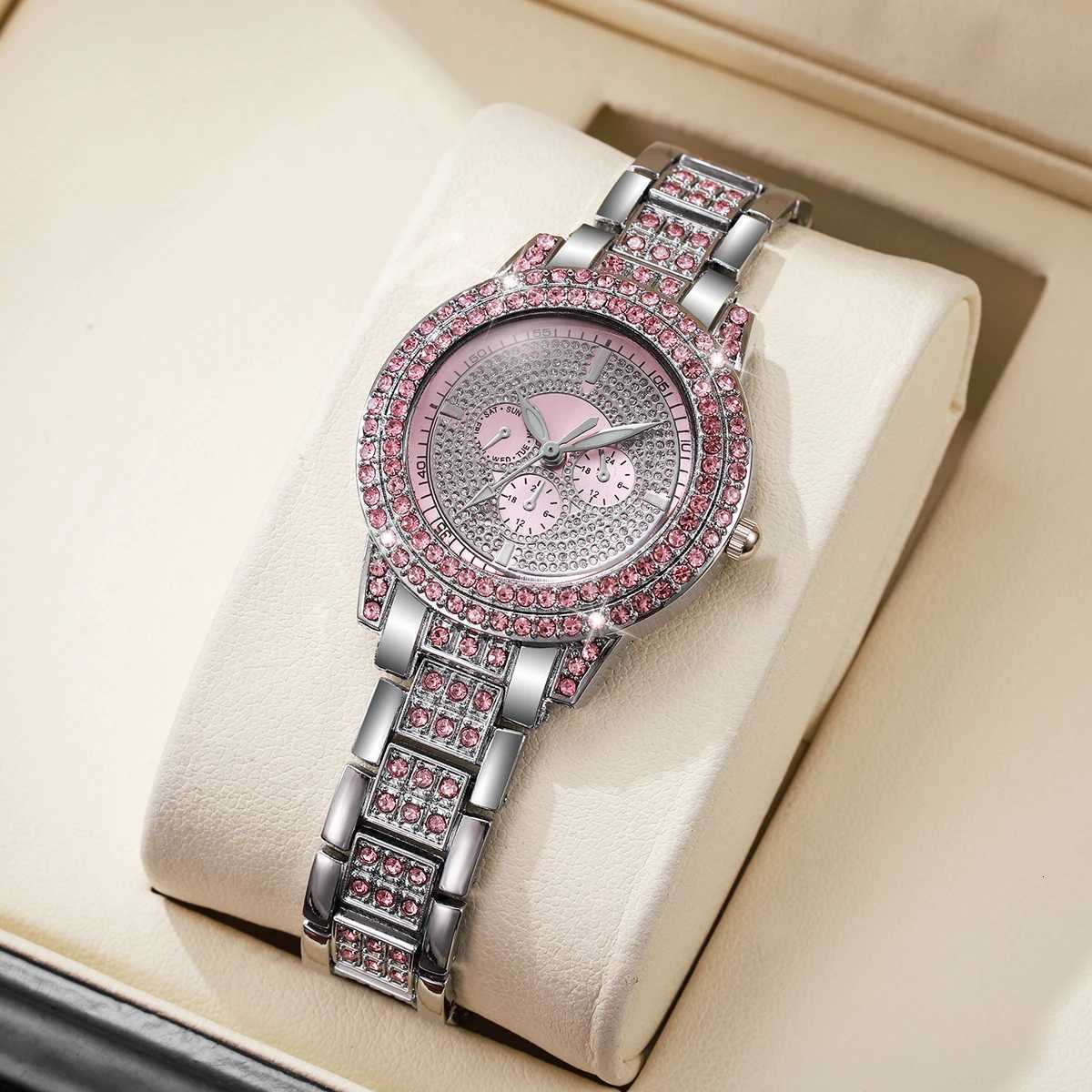 1/3PCS Luxury Rhinestone Women Watch Diamond Jewelry Set Elegant Steel Ladies Quartz Wristwatch Reloj MujerWithout Box Y251212