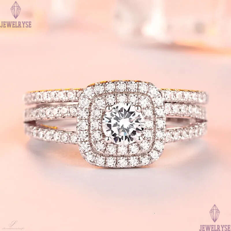 luxury 2pcs/set stacking diamond designer ring for wed propose s925 sterling silver 5A zirconia engagement wedding rings jewelry woman party gift box 