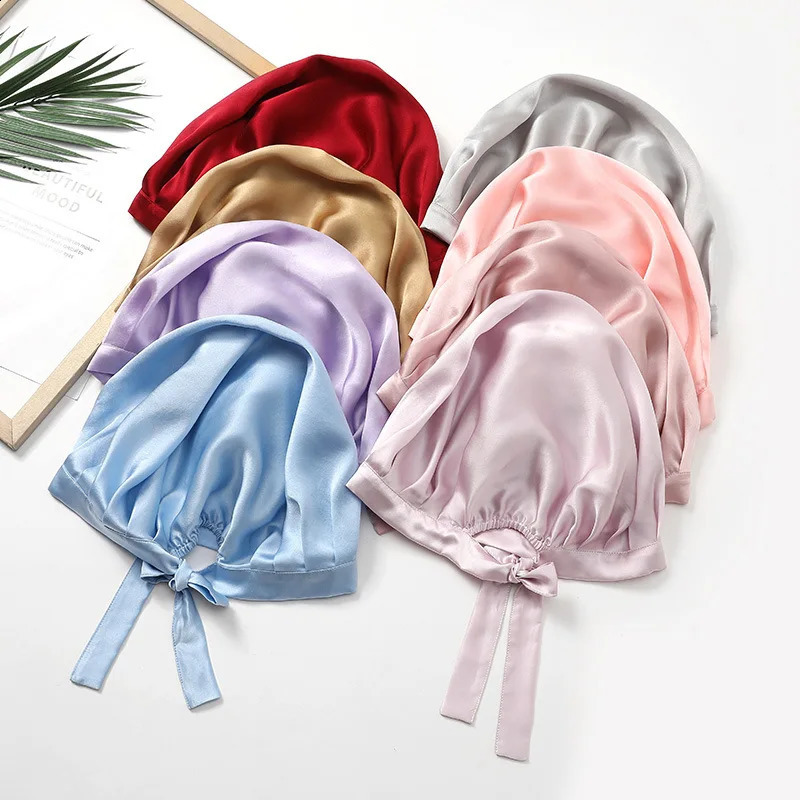 100 Mulberry Silk Bonnet Sleep Cap for Woman Night Hat 16 Momme with Adjustable Ribbons Hair Care 251210