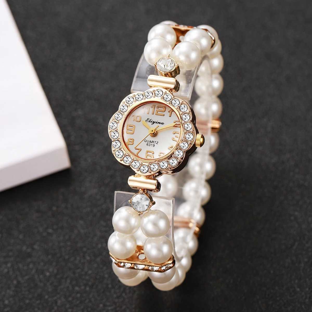 Elegant Pearl Rhinestone Bracelet Strap Women Wristwatch Ladies Arabic Dial Quartz Watch Reloj Mujer Girls Clock Without Box Y251212