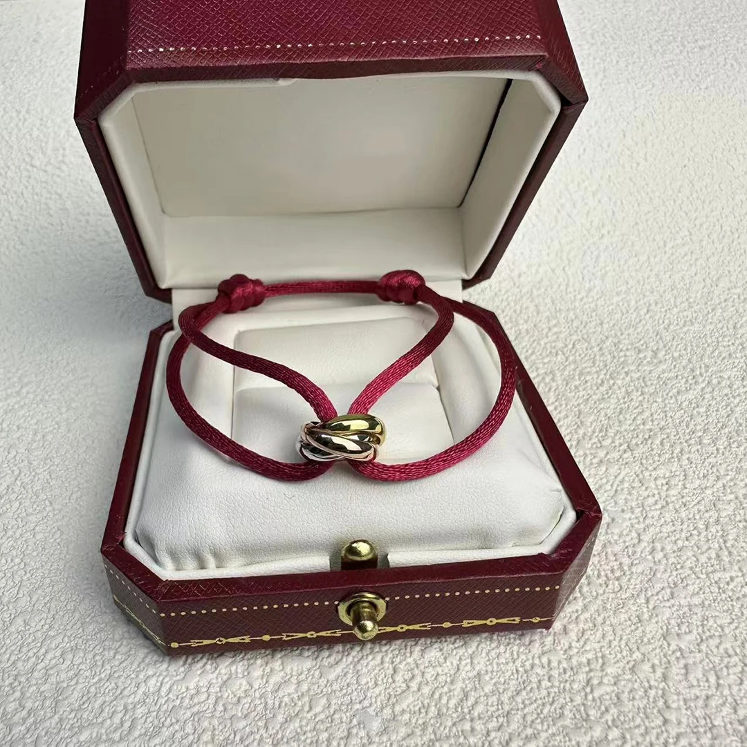 S 925 sterling silver plated 18K gold three ring winding three color lucky bracelet Exquisite couple gift 251209