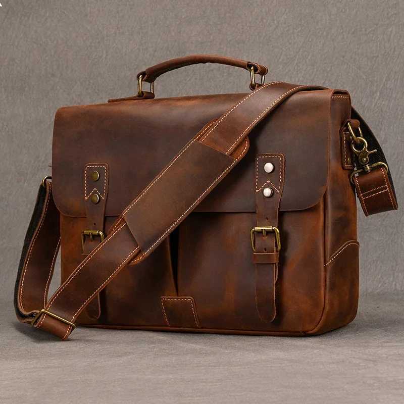Newsbirds Cowhide Mens Briefcase Genuine Leather A4 File Document Handbag Male Laptop Shoulder Bag Business Computer BagT251212