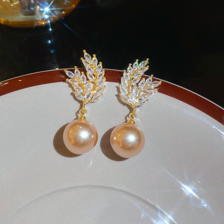 Real Gold Plated Silver Needle Wheat Ear Pearl French Elegant High-end Sense Light Luxury Niche Earrings for Women - view 4