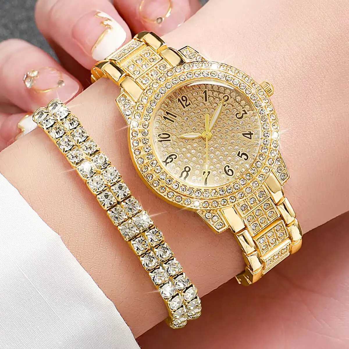 6PCS/Set Luxury Full Diamond Women Watches Fashion Ladies Quartz Wristwatch Jewelry Set Reloj MujerWithout Box Y251212