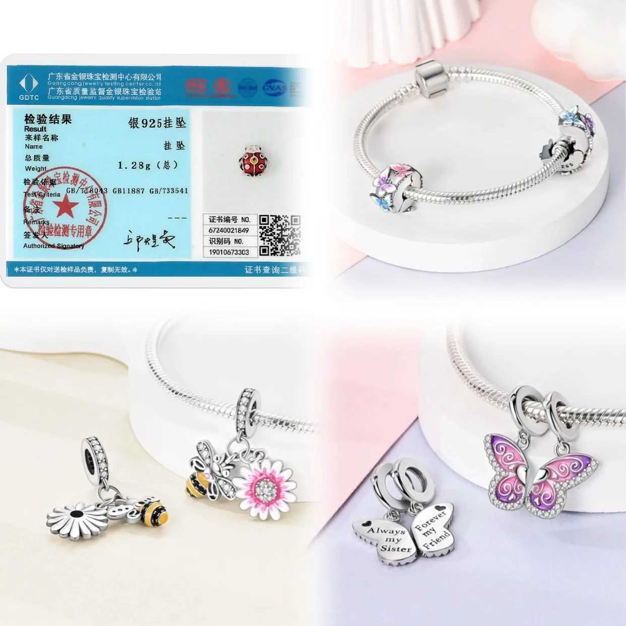 Dangle Charm 925 Sier e Zircon Fly Butterflies Charms Fit Bracelet DIY Jewelry For Wen Gift Y251212