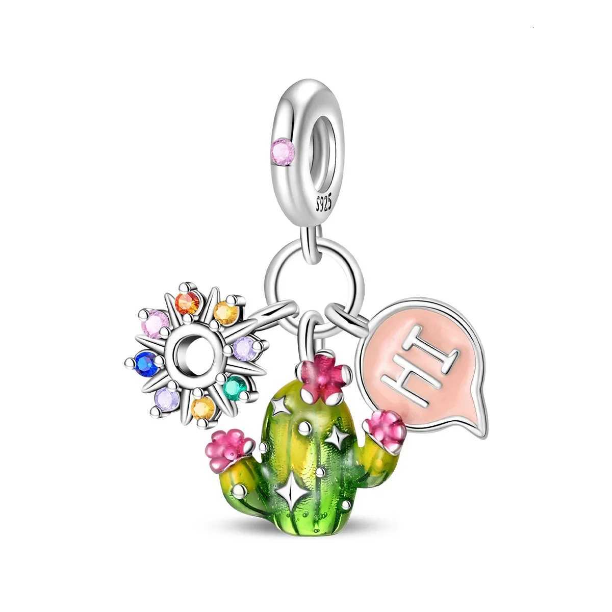 Charms 925 Sterling Sier Plated Cactus Plant Pendant Beads Fit Bracelet Diy Gift Wen Delicate Jewelry Accory Y251212