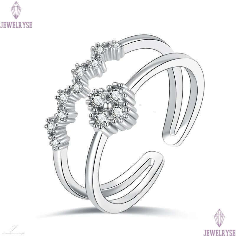 Sweet clover designer ring for women girls s925 silver classic simple double row diamond sparkling crystal band rings jewelry