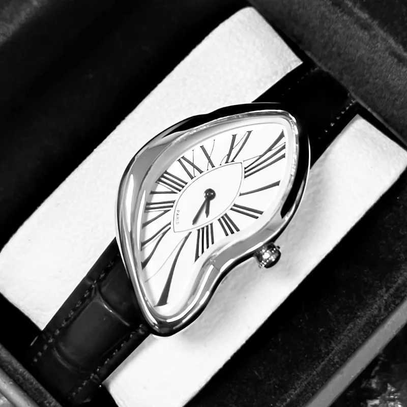 Luxury Quartz Mens Watch Vintage Cash Creative Melting Twisted Watches For Men Irregular Case Leather Y2K ins style niche watch Y251212