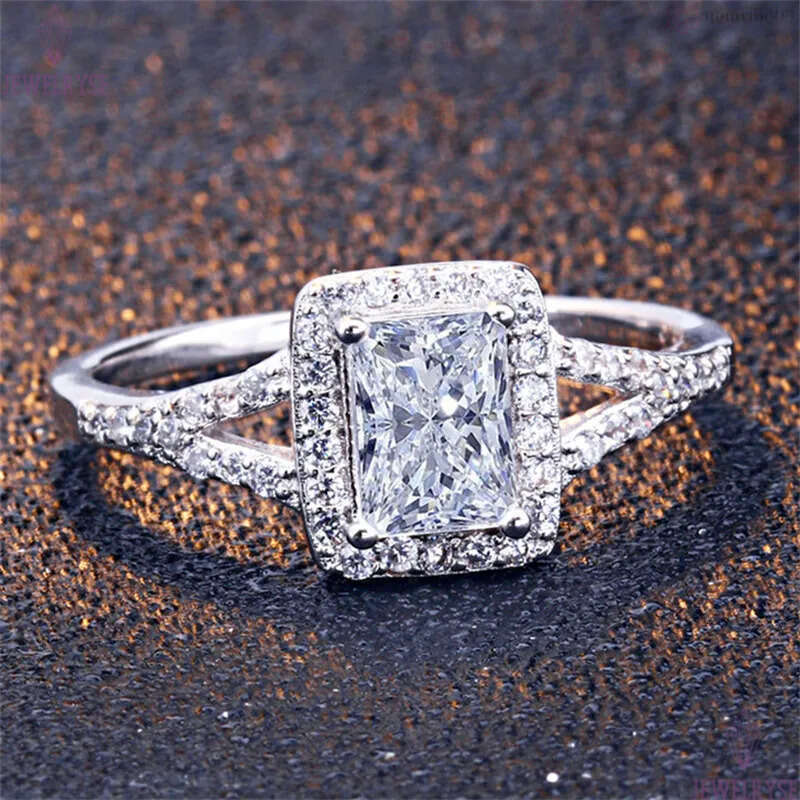 luxury 1ct square diamond designer ring for wed 925 sterling silver white zirconia engagement wedding band rings jewelry woman festival party gift box