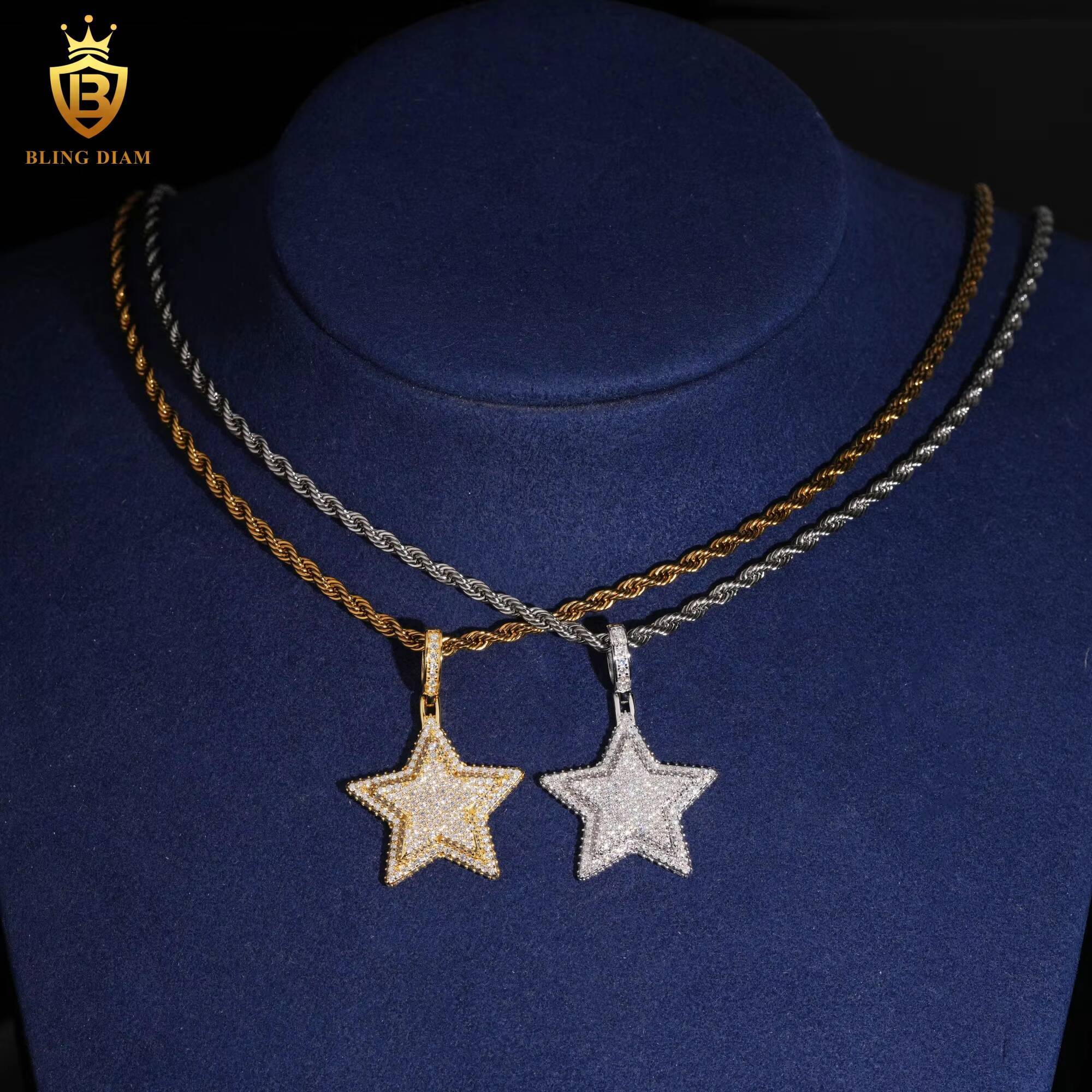 Hiphop Pendant Charms 925 Silver 3D Star Double Layers Round Brilliant Moissanite Pendant GRA Certified Fashion Pendants