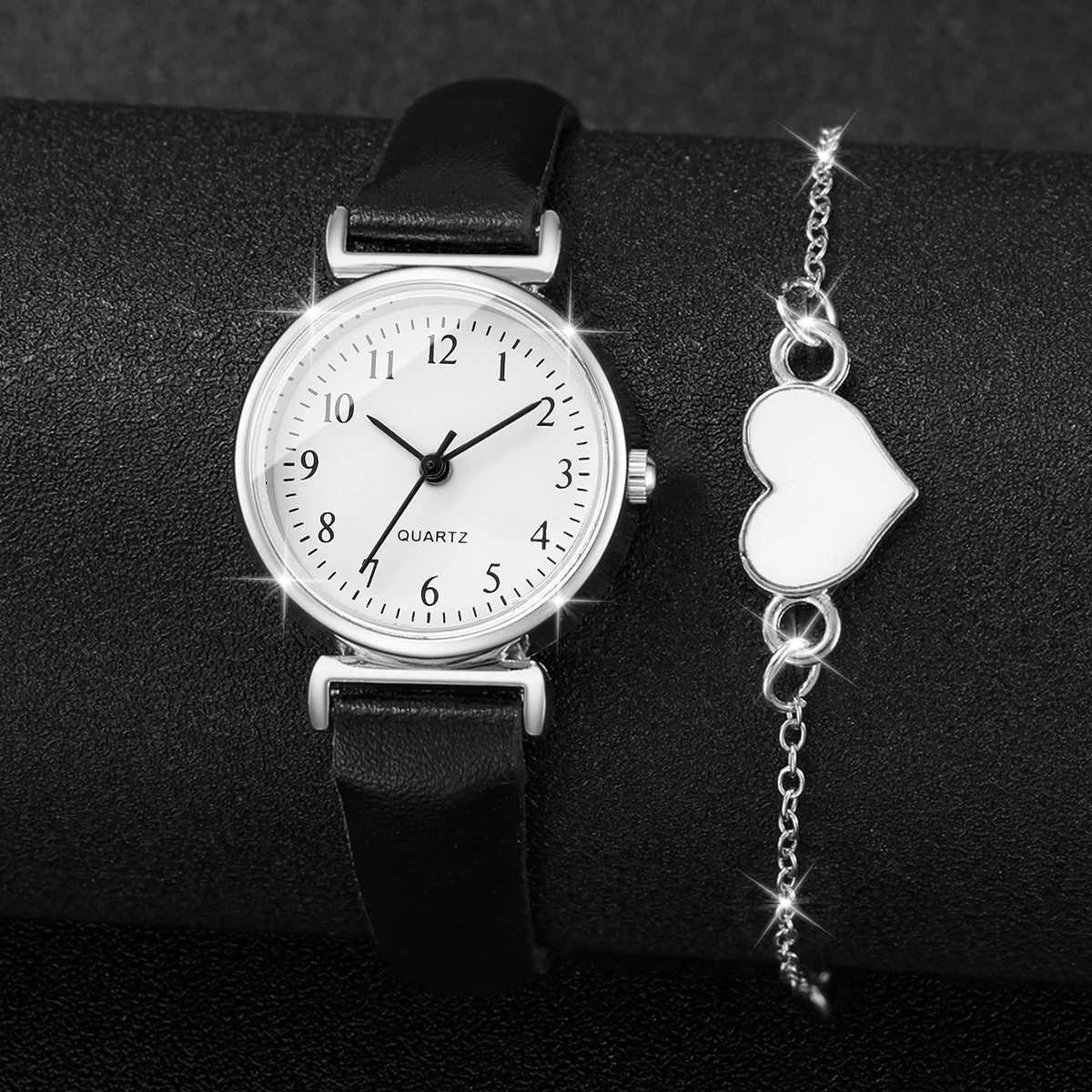 4PCS Fashion Women Leather Strap Quartz Watches Casual Arabic Dial Watch Heart Bracelet Set Reloj Mujer Without Box Y251212