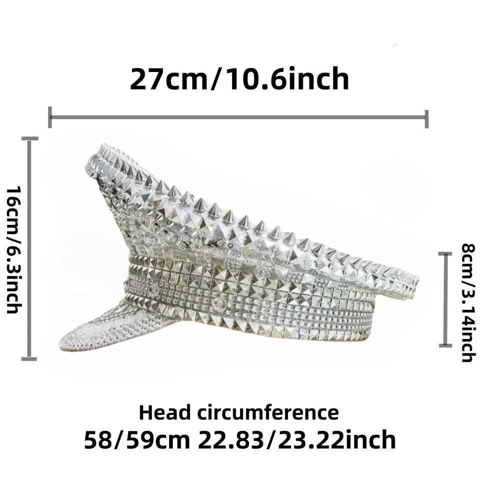 Beige Luxury Festival Captain Hat Unisex Adult Masquerade Military Cap Rhinestone Steampunk Sergeant Hat Music Festival Cosplay X251212 - view 6