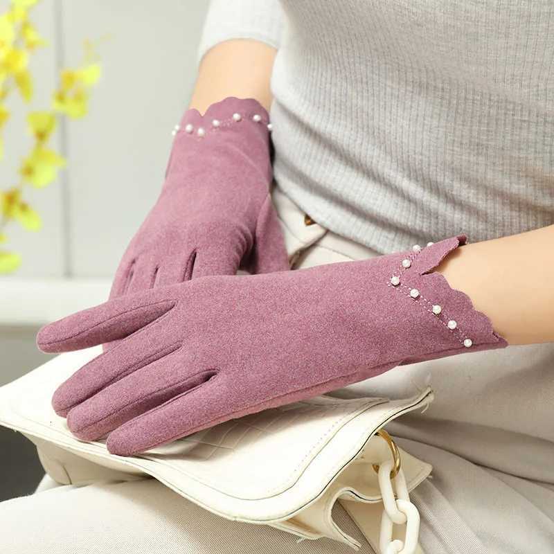 Women Autumn Winter Keep Warm Touch Screen Without Velvet Not Bloated Thin Pearl Elegant Cycling Drive Windproof Mittens Gloves Y251211