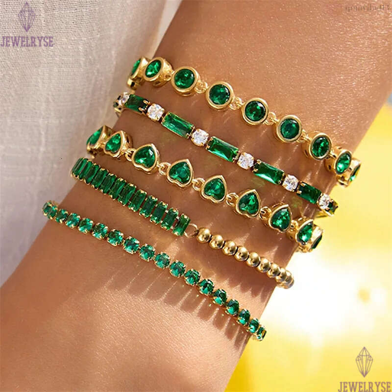 gold green heart tennis bracelet designer for woman stainless steel chain love circle AAA zirconia diamond bracelets womens jewelry friend valentines 